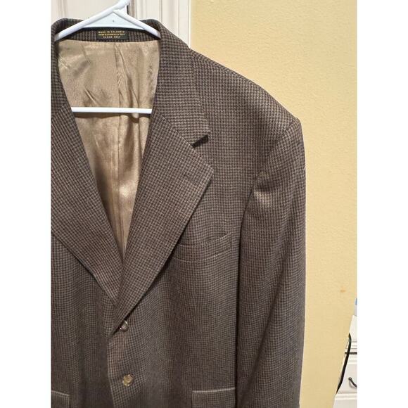 Oscar De La Renta Men's 100% Wool Blazer Sports Coat Brown Houndstooth Sz 46R - Picture 2 of 16